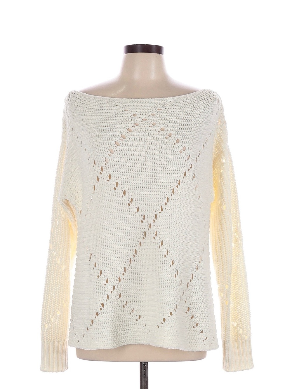 RACHEL Rachel Roy Cream Off-the-Shoulder Open-Knit Sweater